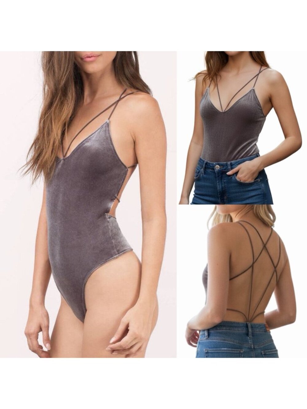 TOBI Mariko Velour Bodysuit Size Small Backless Strappy Purple Velvet FTB1610MC
